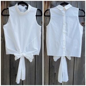 Ann Taylor White Bow Front Button Back Top